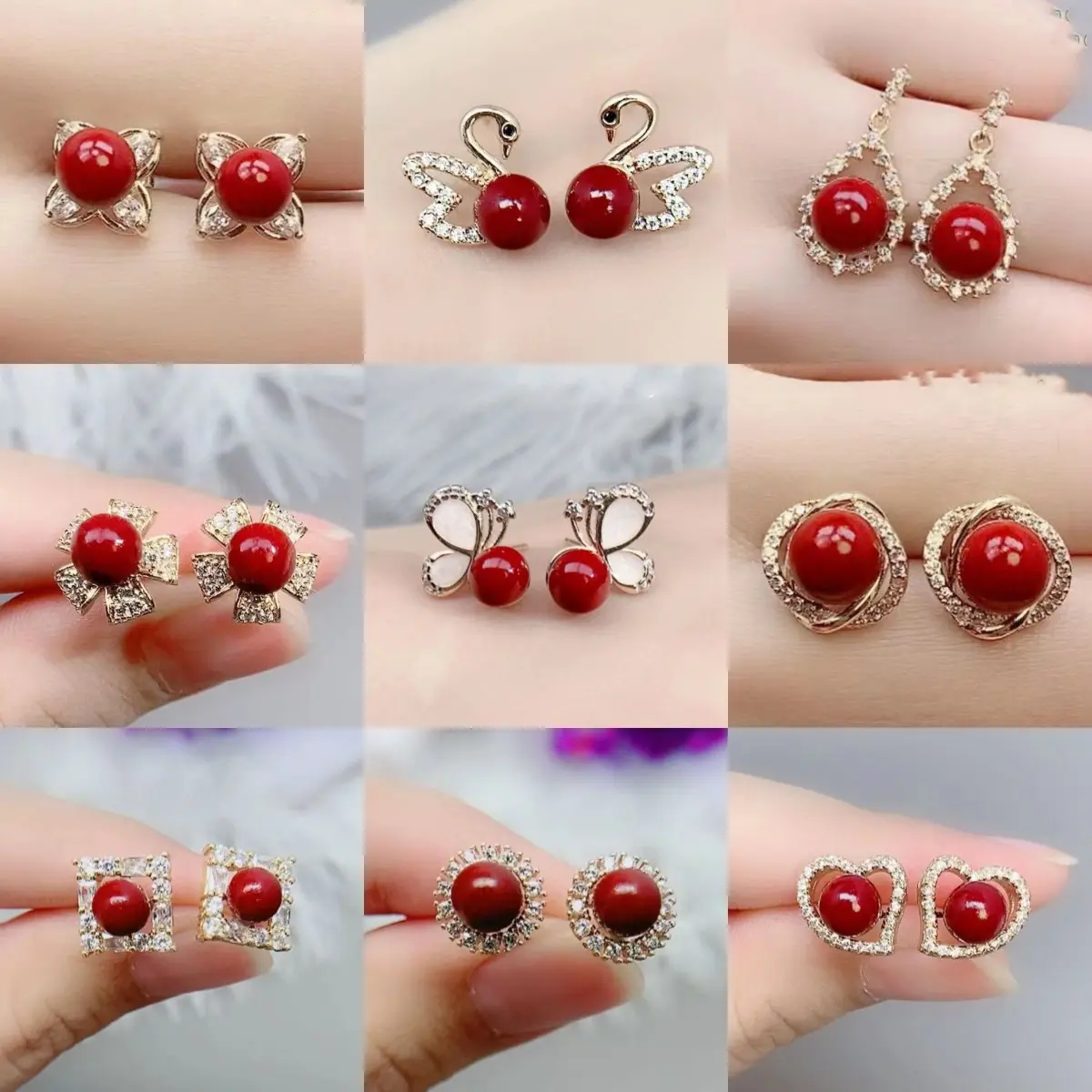 天然原矿朱砂耳钉 女款耳饰高含量紫金砂转运玫瑰耳坠福利款