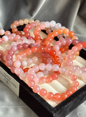 人间水蜜桃。天然非洲红玛瑙渐变手串非盐源绯红果冻感手链女礼物
