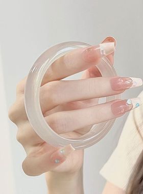 保真冰种白玉髓手镯玛瑙玉手镯生日礼物送女友妈妈荔枝冻正品玉石