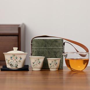 陶瓷快客杯车载户外露营便携式 旅行茶具茶杯套装 一壶二杯伴手礼品