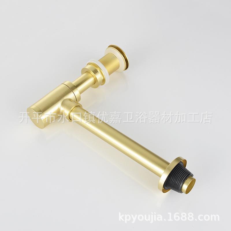 开平优嘉卫浴 铜面盆拉丝金T型横排下水台盆下水管下水器9162