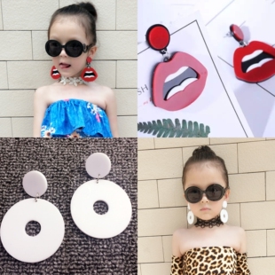 网红儿童个性时尚大嘴唇耳环女童走秀表演耳钉耳饰模特拍照饰品潮