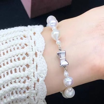 新品Akoya糖果色大小珠手链 3.5-8.5mm搭配纯银进口蝴蝶结磁吸扣