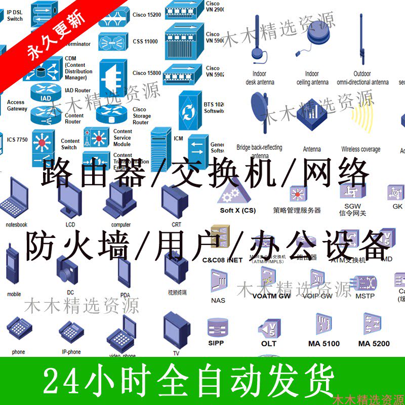 visio图标网络拓扑图绘制素材华为思科库交换机路由器防火墙图标