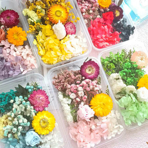 竹染永生花滴胶手镯戒指