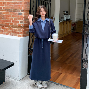 韩系学院风休闲运动套装裙女2025春秋新款假两件上衣半身裙两件套图片