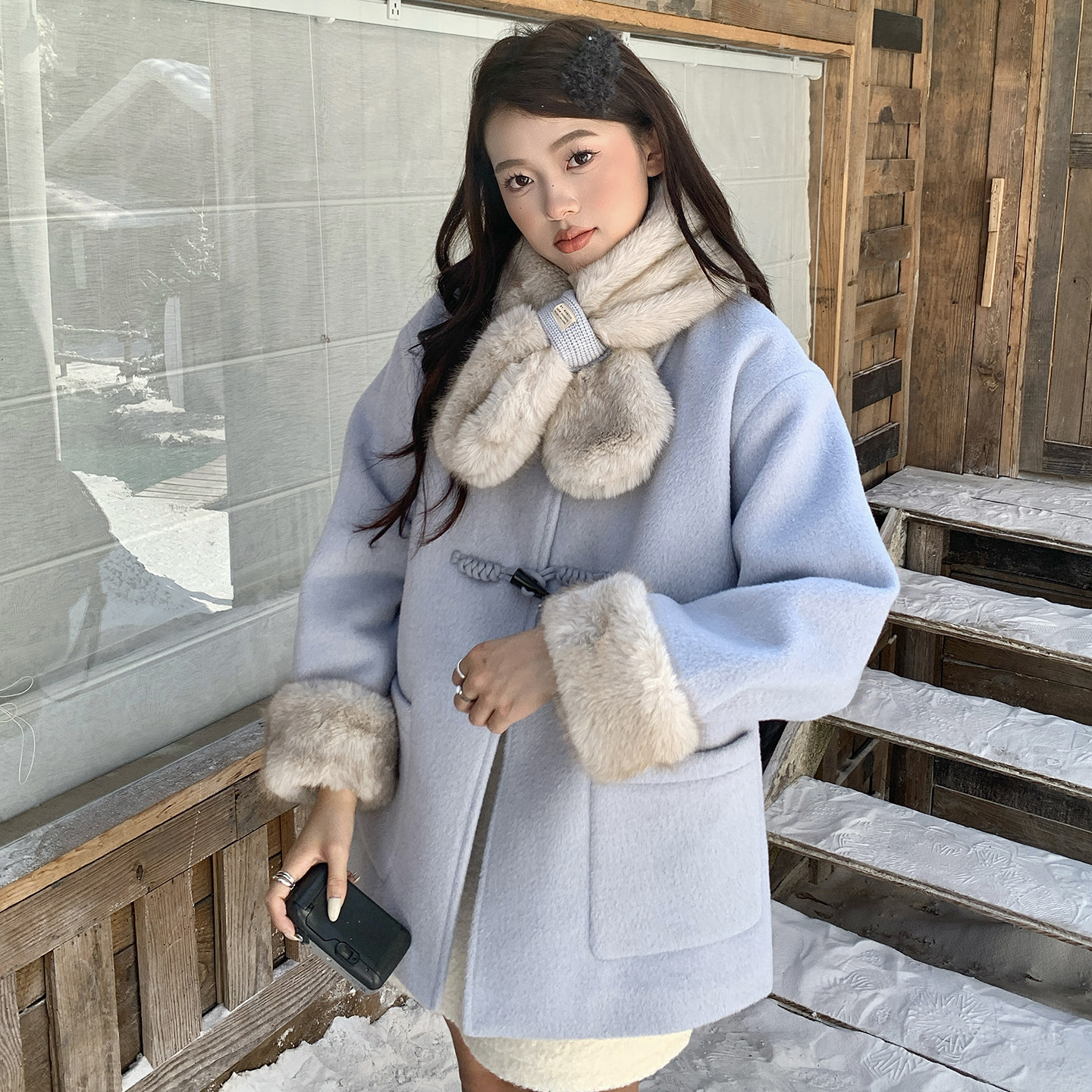 25冬季新款内里加绒配围巾加厚毛呢外套2D107/8541/P210控318,女装毛呢外套,2D107