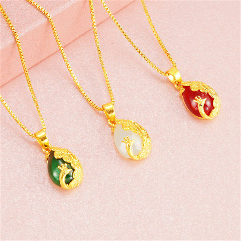 越南沙金项链女锁骨链镀24k黄金首饰宝石孔雀吊坠999久不掉色