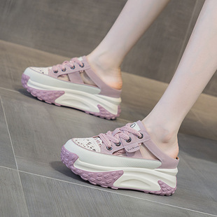 休闲系带百搭厚底外穿凉拖 新款 爆款 紫罗兰网红透气包头拖2025夏季