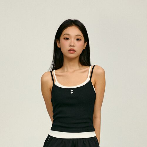 11E 假两件无袖吊带背心女夏内搭打底外穿辣妹遮副乳上衣