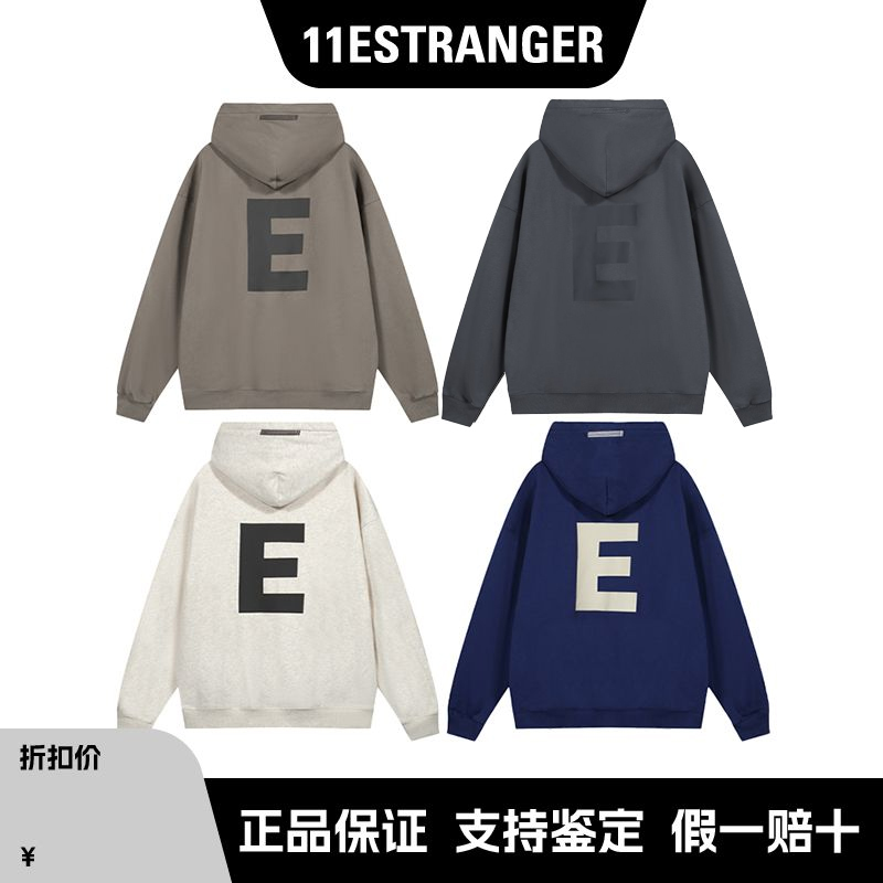 11Estranger秋冬重磅美式复古男女背后印花字母E连帽卫衣外套帽衫