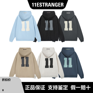 11Estranger秋冬重磅美式复古男女背后印花数字11连帽卫衣外套帽