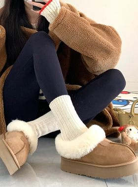 油叽叽~真皮羊毛雪地靴女冬季加绒加厚保暖棉靴厚底增高短筒靴子