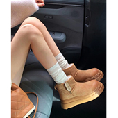 miu家 侧拉链雪地靴女冬季 加绒加厚保暖棉靴厚底增高真皮短筒靴子