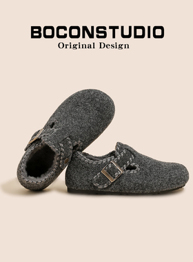 格雷风~毛毡勃肯鞋女冬季灰色加绒毛毛鞋东北棉鞋厚底保暖雪地靴