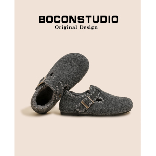 东北棉鞋 格雷风 灰色加绒毛毛鞋 女冬季 厚底保暖雪地靴 毛毡勃肯鞋