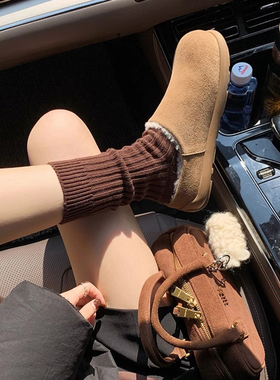 小土豆勃肯鞋毛毛拖鞋女加绒外穿秋冬包头半拖穆勒鞋厚底雪地靴子