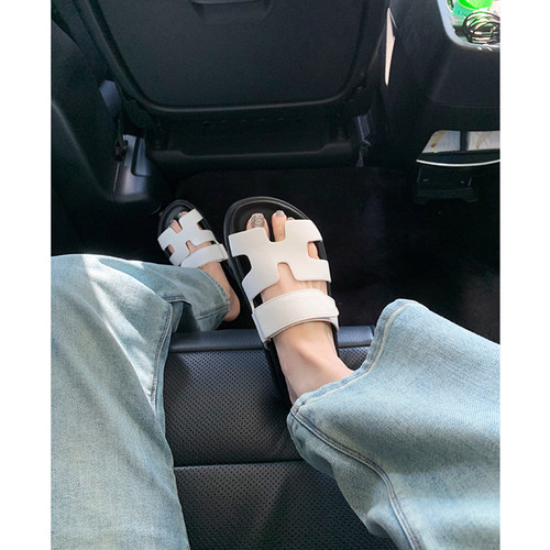 踩屎感~真皮二舅拖鞋女夏外穿