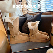 雪地棉鞋 油叽叽 保暖雪地靴女加绒毛毛冬季 内增高中筒厚底长筒靴