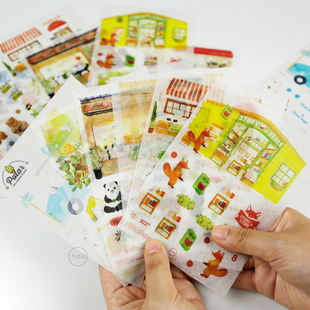 饰diy 特油带刀模手帐可爱贴纸装 沈欣如×九口山 小动物商店街