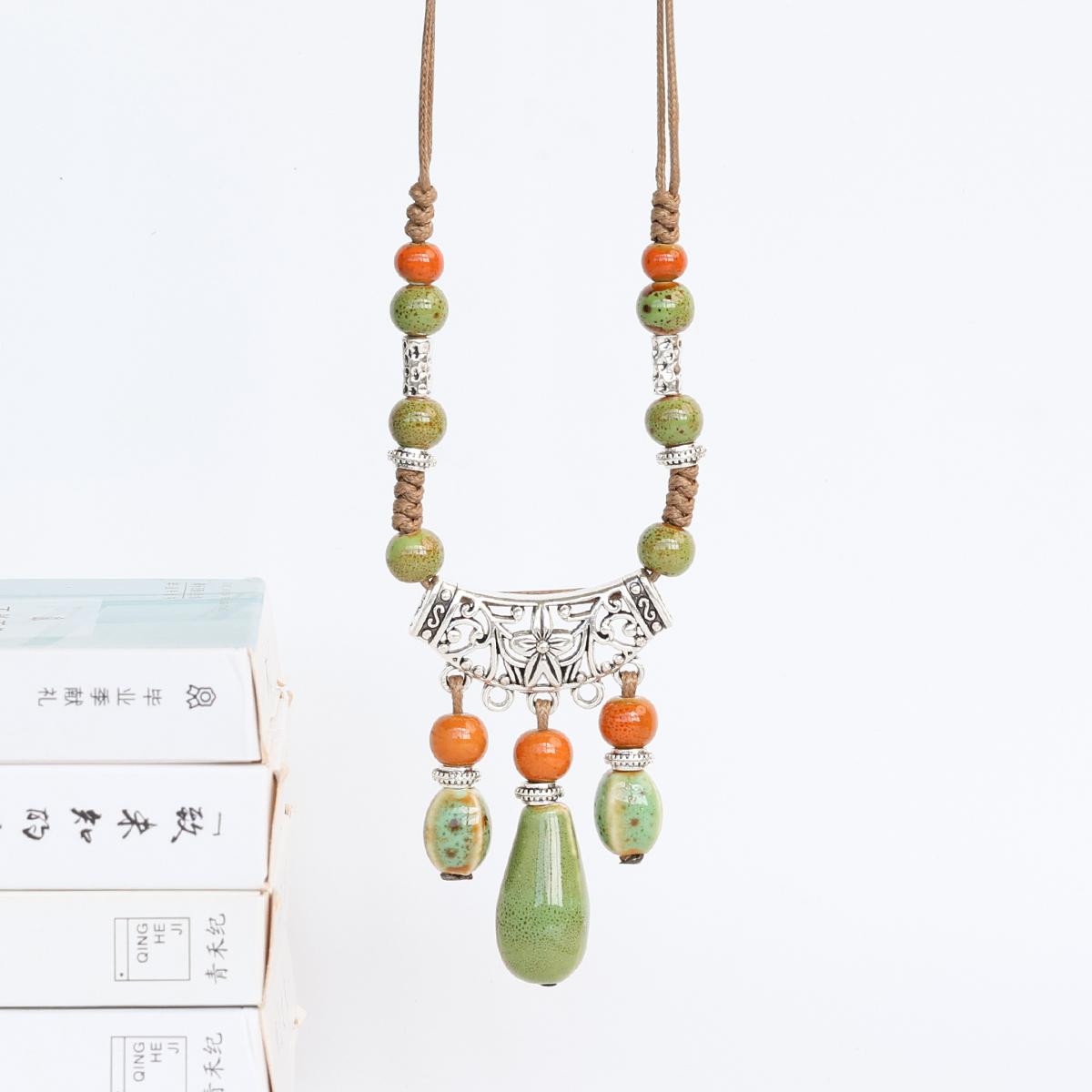 古风配饰民族风陶瓷项链景德镇瓷珠编织毛衣链长款秋冬新款吊坠女