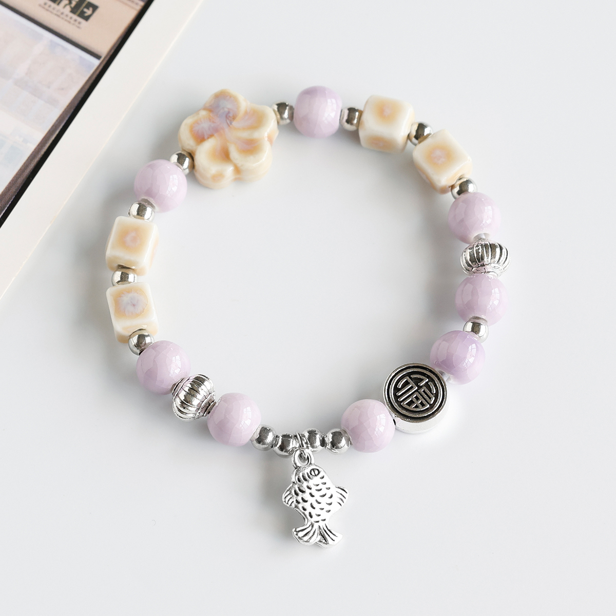 景德镇陶瓷手链瓷珠编织串珠手串民族风学生手饰新中式手绳女饰品