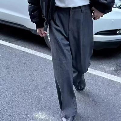 地平线男装 冬季新品50羊毛厚款软糯老钱风西裤直筒百搭休闲裤