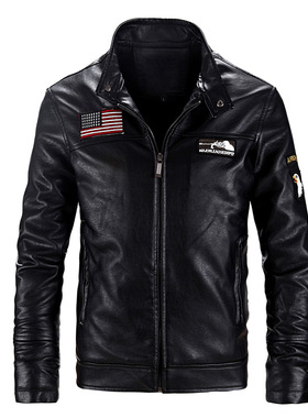 冬季pu皮衣男修身韩版潮流夹克飞行服硬汉机车外套土耳其新加坡旗
