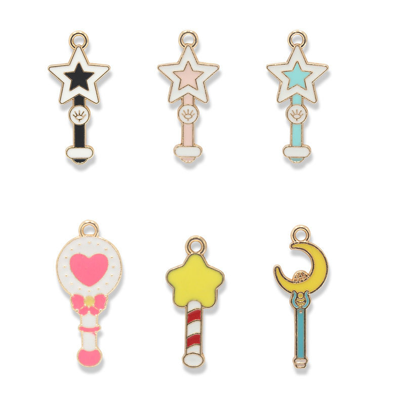 diy饰品配件 滴油合金 卡通美少女五角星魔法棒 钥匙扣发手链材料
