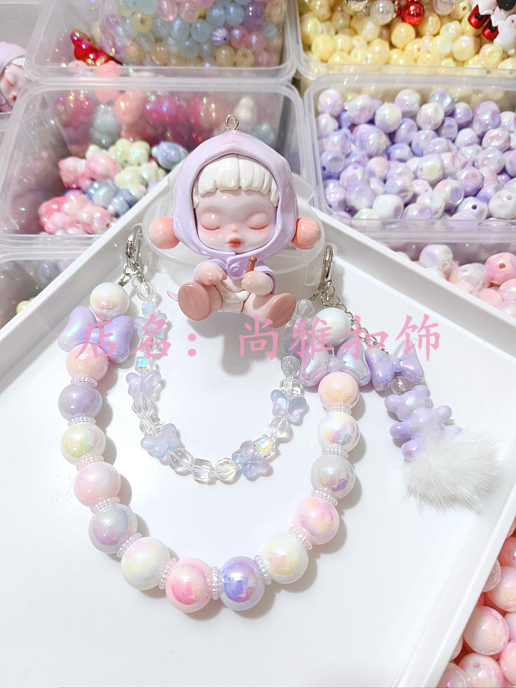 diy饰品配件 sp温度紫粉色成品手机背夹装饰串珠 手机链包包挂件