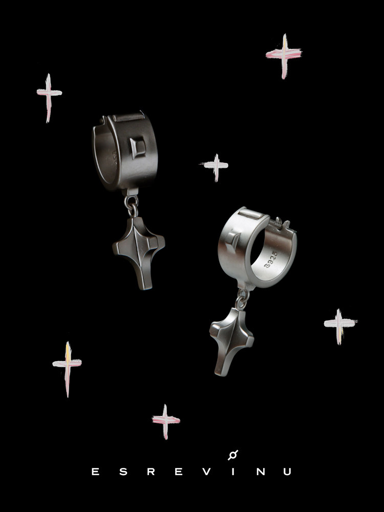 宇宙记号原创设计S925银星星耳圈