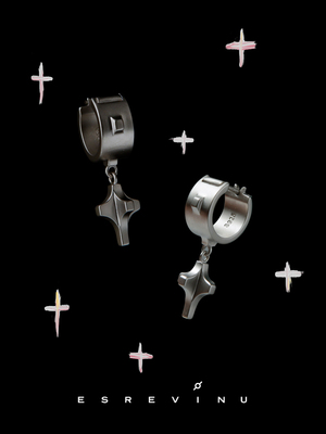 宇宙记号原创设计S925银星星耳圈