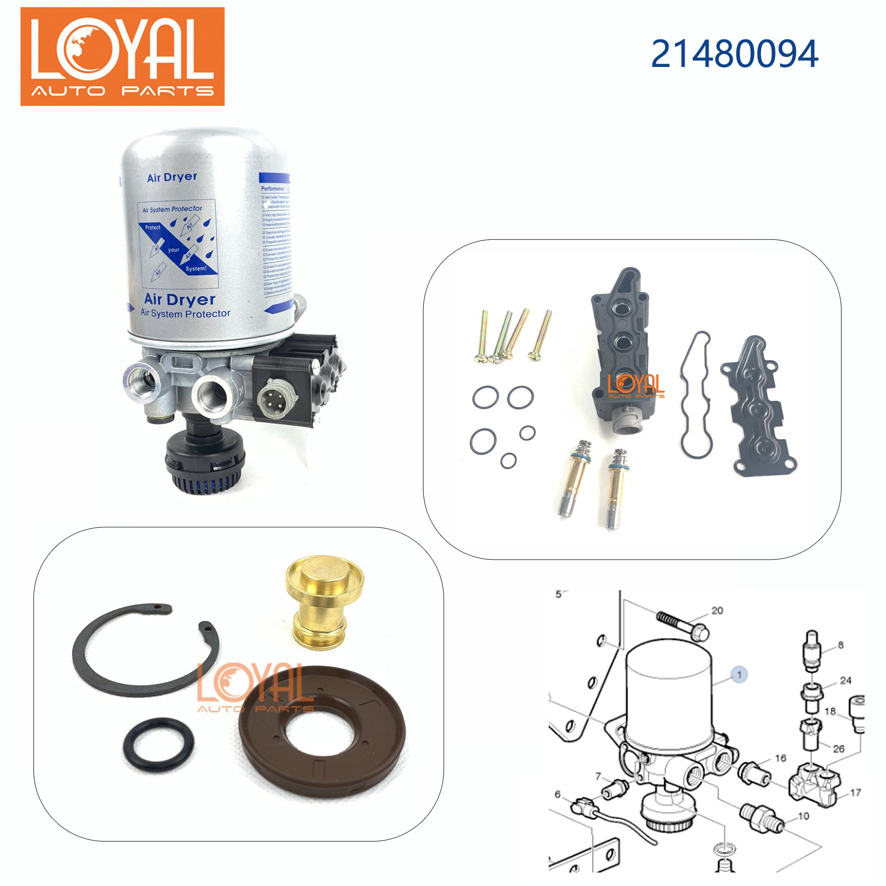 21480094 21480092空气干燥器修理包适用于沃尔沃FM400卡车