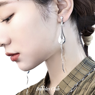 Bubbles Club卿隹琵琶系列原创飞鸟琵琶耳钉不对称新中式古风耳坠