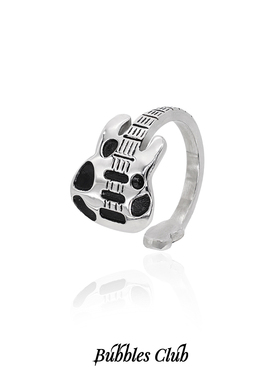 Bubbles Club指尖摇滚! 原创乐器乐园系列奶牛吉他戒指小众钛钢戒