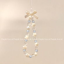 Purple forest原创。银白蝴蝶结星星蓝色啵啵手机链cdd拍立得挂绳