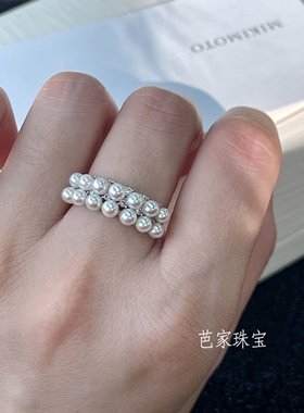 芭家珠宝 冬有清欢 双排日本akoya海水珍珠925纯银戒指