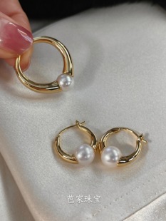 小红书爆款 芭家珠宝 摩登年代M家复古淡水AK珍珠素金耳环戒指套装