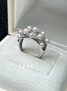 芭家珠宝 都市静奢 复古老钱风日本akoya海水珍珠925纯银开口戒指