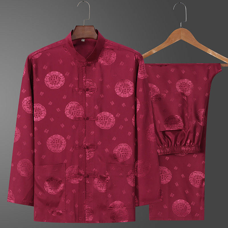 老人唐装男冰丝长袖夏季中老年过寿生日爷爷装中国风爸爸春秋套装,男装,唐装,淘宝优惠券,粉丝福利购,淘宝优惠卷