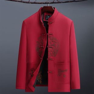 中国风中老年唐装男夹克中式男装中山装爸爸外套老人爷爷生日过寿