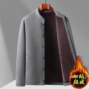 中老年男装开衫外套爸爸装加绒宽松内搭上衣老年人保暖外穿小棉衣
