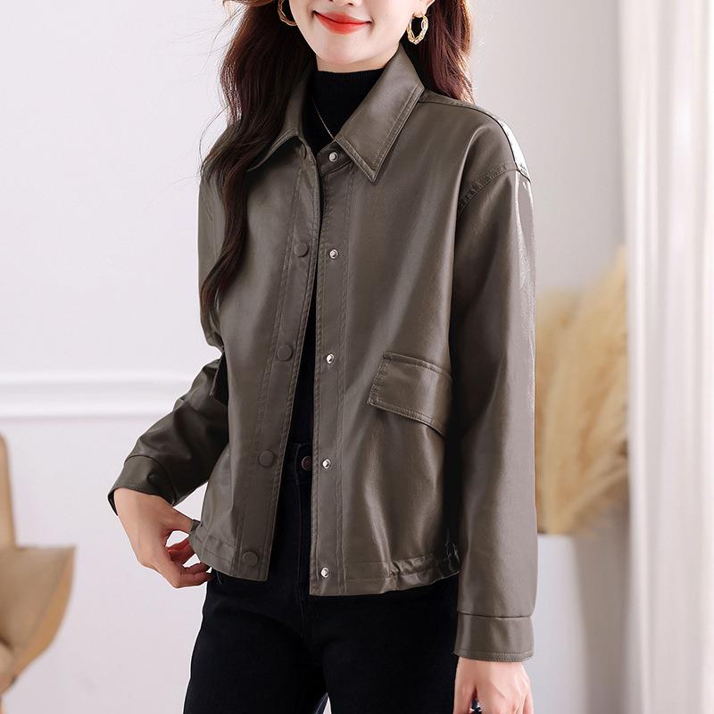 翻领短款皮衣女士2025秋冬新棒球服