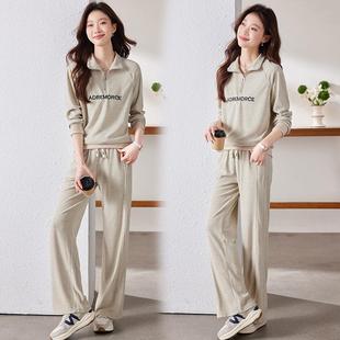 仿羊绒运动套装女2025春秋新款时尚洋气宽松半拉链卫衣阔腿裤潮