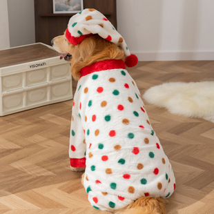 宠物衣服金毛边牧波点印花四脚绒衣中大型犬秋冬季 保暖大狗狗服饰