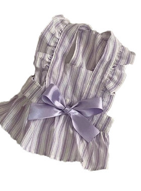 紫色粉色可爱小飞袖条纹连衣裙小型犬猫咪春夏季宠物薄款狗狗衣服