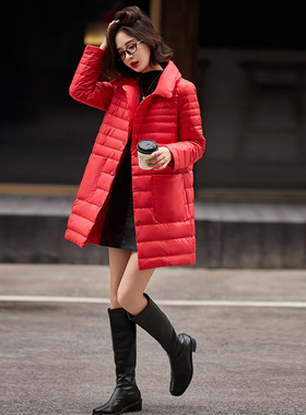 轻薄羽绒服女冬季新款2025宽松纯色韩版白鸭绒中长款外套B6010-B