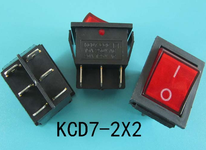适用 船型开关KCD7-2X2 大6脚带灯船型开关 六脚31*26铜脚