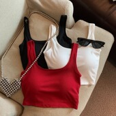 外穿短款 方领设计感带胸垫一体式 吊带背心女夏季 辣妹工字美背上衣