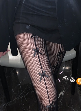 黑色丝袜女秋冬薄款镂空蝴蝶结黑丝渔网袜ins性感jk连裤打底袜子